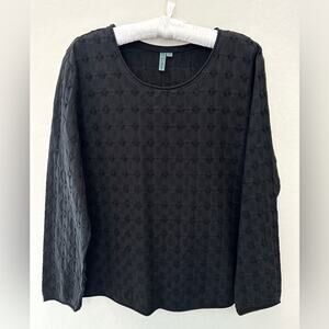 FOCUS | Black Quilted Textured Cotton Long Sleeve Top | Size Medium